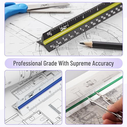 Mr. Pen- Architectural Scale Ruler, 12 Inch, 2 pcs, Black & Silver - color: Black & Silver, size: 2 Pack
