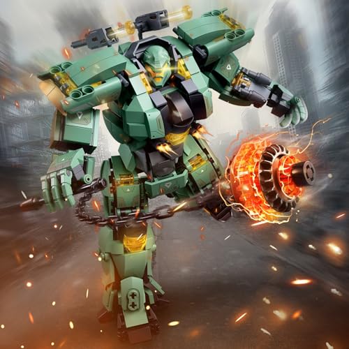 HIGH GODO Wheel Hammer Mech Robot Transforming Building Blocks Set for Adults, City Warrior Justice Hero Soldier Mech Model Building Kit, Cool Creative Robots Toys Gift for Teens, 542 Pieces