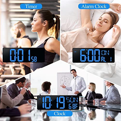 17.2"Large Digital Wall Clock Large Display with Remote Control 180°Visible - color: Blue