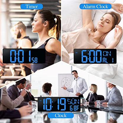 17.2"Large Digital Wall Clock Large Display with Remote Control 180°Visible - color: Blue