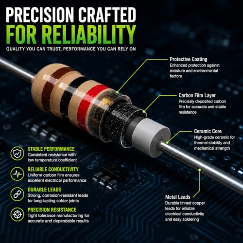 Carbon Film Resistor Kit, 50 Values 1/4W 5% Tolerance Resistors Assortment,0-10M Ohm Through Hole Resistors with Storage Box for Arduino,DIY Electronics Circuit Repair (1/4WJ-50V-1500PCS, Carbon) - style: 1/4WJ-50V-1500PCS