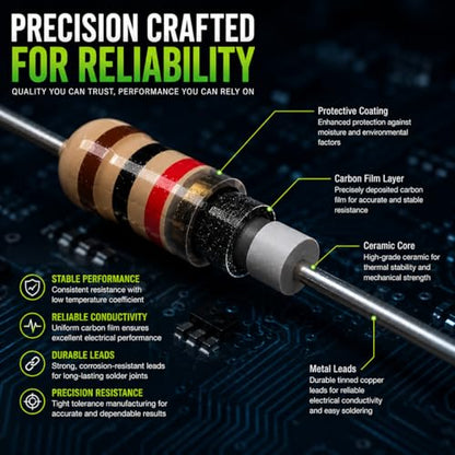 Carbon Film Resistor Kit, 50 Values 1/4W 5% Tolerance Resistors Assortment,0-10M Ohm Through Hole Resistors with Storage Box for Arduino,DIY Electronics Circuit Repair (1/4WJ-50V-1500PCS, Carbon) - style: 1/4WJ-50V-1500PCS