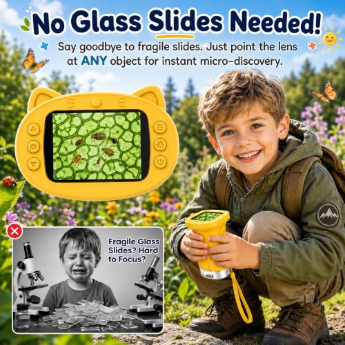 Kids Microscope, 4K 1000X Zoom, 2.4" Screen, STEM Toy for Ages 4-8 - color: Yellow