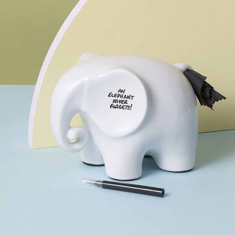Luckies Elephant Whiteboard - Elephant Desk Accessories - Ceramic Dry Erase Board - Elephants Office Supplies - Fun Whiteboards Desk Organizer - Eric The Memo Organiser - Black Pen & Cloth Included