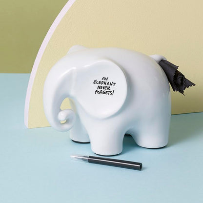 Luckies Elephant Whiteboard - Elephant Desk Accessories - Ceramic Dry Erase Board - Elephants Office Supplies - Fun Whiteboards Desk Organizer - Eric The Memo Organiser - Black Pen & Cloth Included