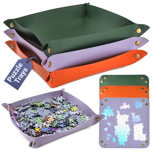 Puzzle Sorting Trays - 3X Large Puzzle Organizer for Sorting 1000 Pieces up to 3000 Pieces, Stackable Jigsaw Accessories for Adults in Orange, Green and Purple - size: 3pk - Large 9.5" - GPO