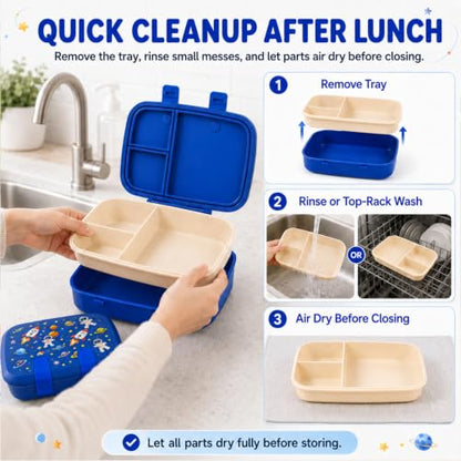 MISS BIG Kids Bento Lunch Box, Blue Astronaut, Microwave Safe, 800ml - color: Blue Astronaut