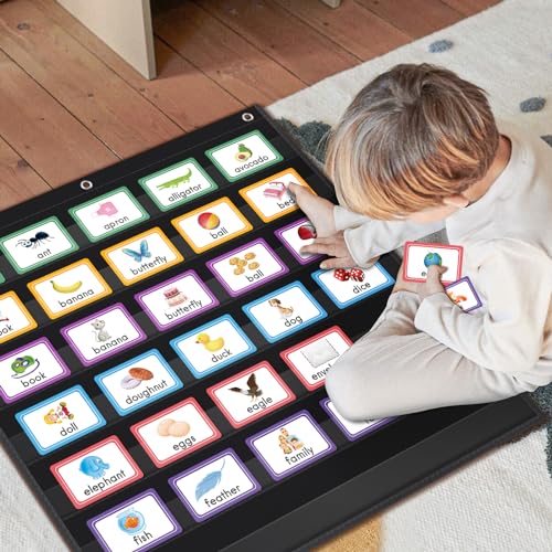 AUVCAS 7-Pocket Standard Pocket Chart for Classroom & Homeschool,Black - color: Black, size: 28"L x 28"W