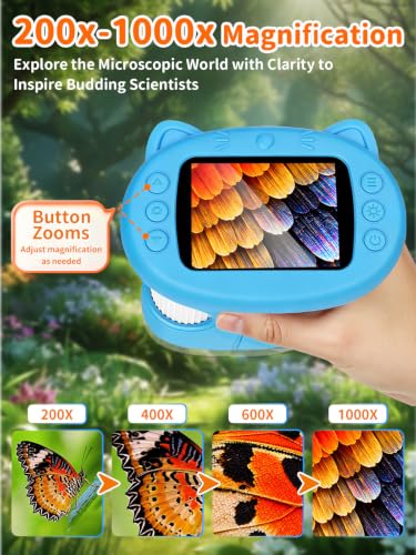 1000X Handheld Digital Microscope for Kids, 2.4" IPS Screen STEM Toys - color: Blue