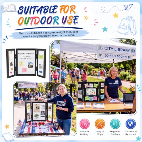 24 x 16 Trifold 3-Panel Display Board with Black Felt Board and Storage Bag - color: White-black, size: 24 x 16inch