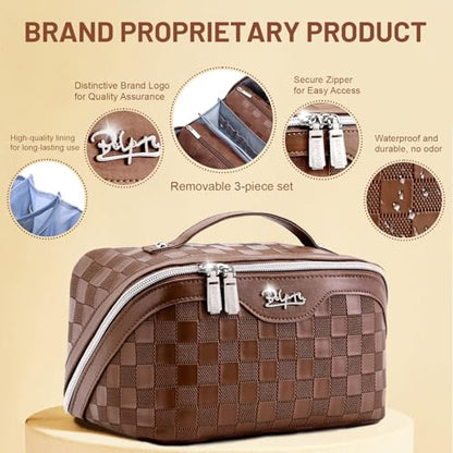 BOYATU Travel Makeup Bag Organizer: 180°Open-Flat 3 Pcs Make up Bags Set - color: 01-F-Coffee