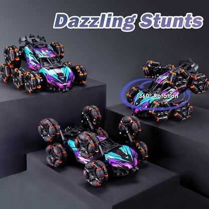 NEXBOX Cool 8 Wheels Hand Controlled RC Stunt Car Toys, Xmas Gifts and Birthday Presents for Kids, Gesture Sensing Remote Control Cars for Boys Age 6 7 8-10 11 12 Year Old - color: Purple