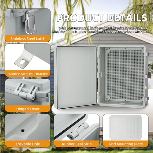 Joinfworld Weatherproof Electrical Box 19.7x15.7x7.9 Outdoor Enclosure - size: 19.7"x15.7"x7.9"