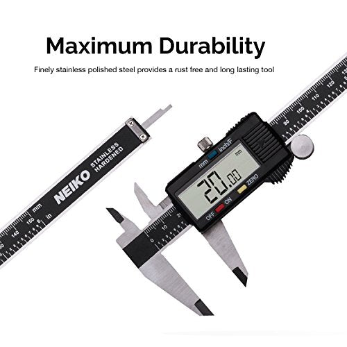 NEIKO 01409A 12” Electronic Digital Caliper | Extra Large Display | 0-12 Inches | Inch/Fractions/Millimeter Conversion | Polished Stainless Steel - size: 12 Inch, style: Stainless Steel