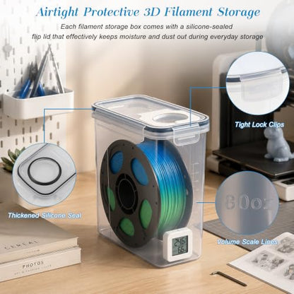 4PCS 3D Filament Storage Box Kit with Temperature & Humidity Monitor