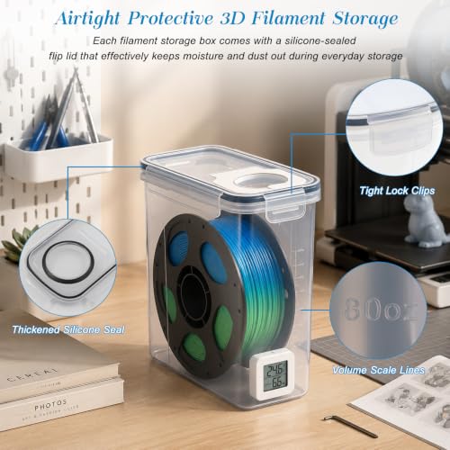 4PCS 3D Filament Storage Box Kit with Temperature & Humidity Monitor