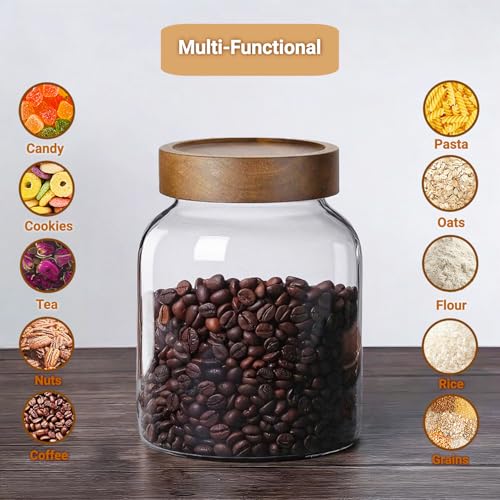 50 Fl oz/1500 ml Clear Glass Jar with Airtight Wooden Screw on Lid