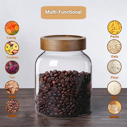 50 Fl oz/1500 ml Clear Glass Jar with Airtight Wooden Screw on Lid