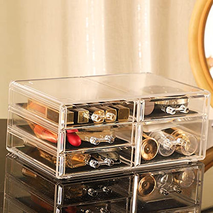 Cq acrylic 1 Pack Clear Desk Organizer With Drawers,Stackable 5 Drawers Skincare Organizer,Cute Skin Care Organizers for Vanity Hair Clip,Jewelry,Beauty Product Desk and Makeup Organizers Countertop - size: 4 Small,1 Medium Drawer