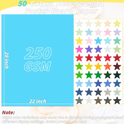 Oleitodh 50 Sheets 22x28 in Large Poster Board, 50 Colors, 250GSM - size: 22 x 28 Inch