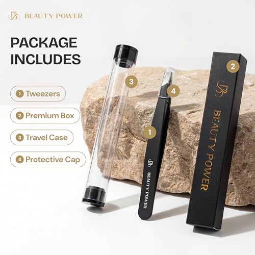 Beauty Power Tweezers for Women Facial Hair. Ultra Precision Tweezers for Women & Men, Sharp Slant Tweezer for Eyebrows, Ingrown Hair Removal. Professional Plucker, German Stainless Steel 3-Pack Black - color: 3 Black