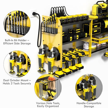 KSVO Large Power Tool Organizer Wall Mount with Locking Drawers, Yellow - color: Yellow