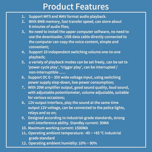 Voice Playback Module, Y5610 Voice Sound Alarm,Sound Players, Entry Switching Serial Multi Trigger High/Low Level Control Announcer Outdoor Horns Sirens for Schools, Gyms Other Public Places. - size: JR-Y5610-Voice Playback Alarm