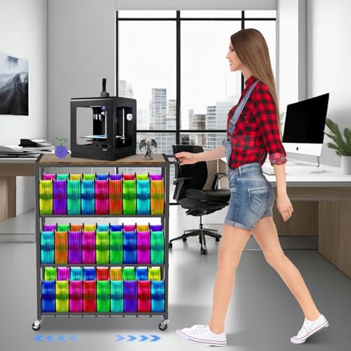 3D Printer Stand Table for 48 Filament Storage Rack, Brown - color: Brown