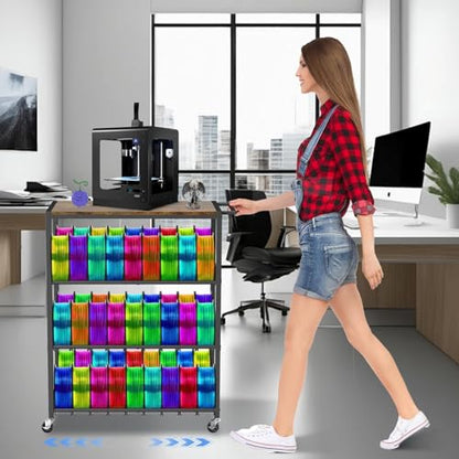 3D Printer Stand Table for 48 Filament Storage Rack, Brown - color: Brown