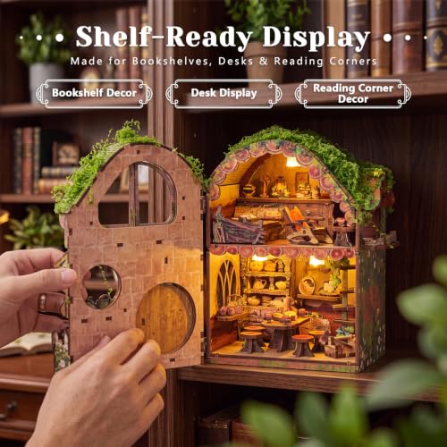 BOOZUU Greenhouse Book Nook Kit with Light, Fairy Garden Miniature House