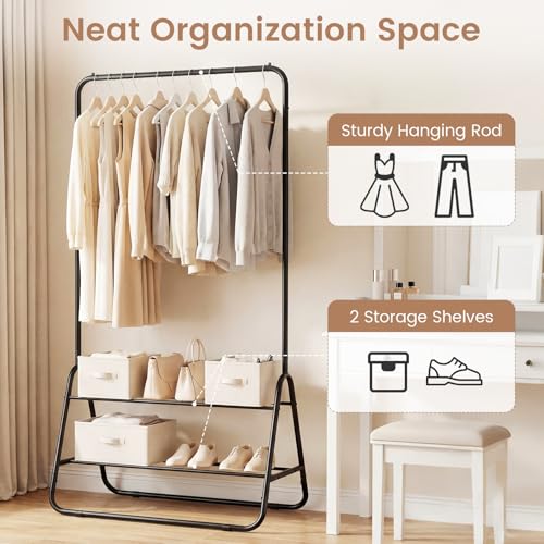 GIANTEX Heavy Duty Clothes Rack, Metal Garment Rack with Storage Shelves - color: Black