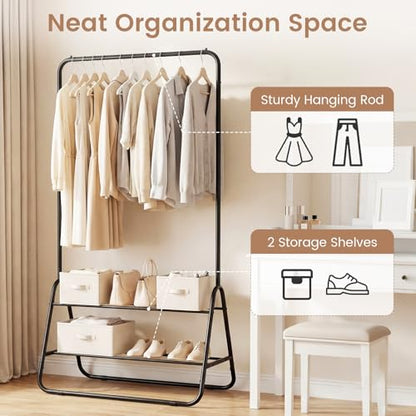 GIANTEX Heavy Duty Clothes Rack, Metal Garment Rack with Storage Shelves - color: Black