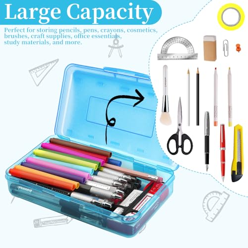 Pencil Box, Clear Pencil Case, Large Capacity Plastic Hard Pencils Case Crayon Box with Snap-Tight Lid Stackable for Kids Adult Student Pens Pencils School Supplies Storage Office Supplies, Blue - color: Blue