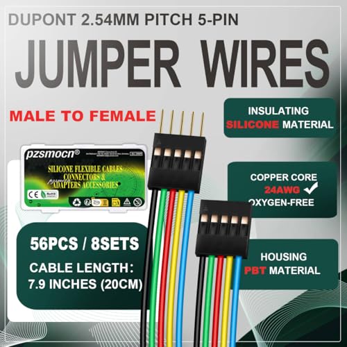 8Sets/56Pcs 24AWG 20cm Dupont 2.54mm 5Pin Black M-F Header Cable - size: 5-Pin, style: Female to Male