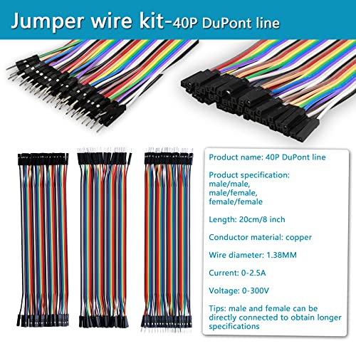 840 Pcs Breadboard Jumper Wire Cables for Arduino, 14 Values, 2 mm/0.08"-125 mm/4.92" U-Shape Magnetic Jumper Wires Assortment kit & 120Pcs 20cm/8 inch Length Dupont Cable Assorted Kit - size: 840pcs Jumper Wires + 120pcs Dupont Cable