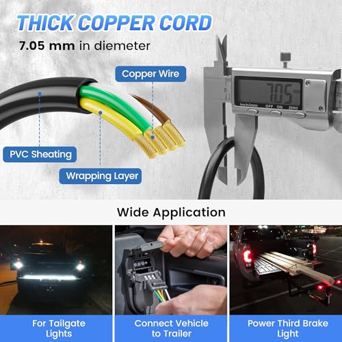 MECMO 4-Pin Flat Trailer Extension Cable 12 Inch, Heavy Duty 18AWG Copper 4 Way Wiring Connector Harness, Vehicle-Side and Trailer-Side 4 Prong Light Plug Hitch Wire Extension 1ft - size: 1ft (12 inch)