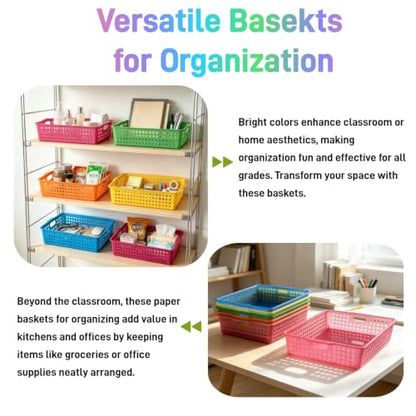 6 Pack Plastic Turn in Paper Trays for Classroom, Storage Bin Baskets - color: Translucent Rainbow