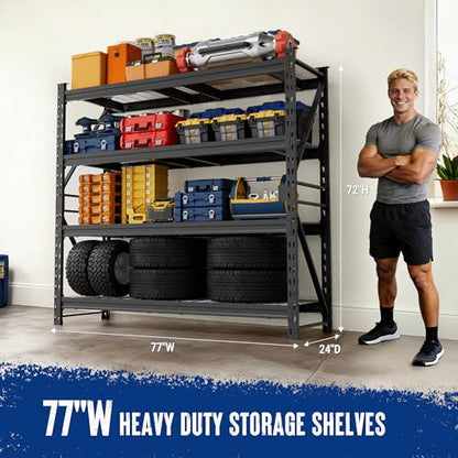 WORKPRO 77-Inch Garage Utility Shelving, 6400 lb Heavy-Duty Rack - size: Sectional77"W X 24"D X 72"H
