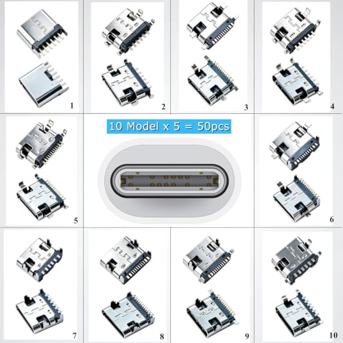 10‑Types Type-C Female USB C Socket Jack Charger Port Replacement Repair Kits, 6Pin~16Pin USB 3.1 Charging Connector Adapter for Phone PCB Soldering Digital Product and DIY(50pcs) - size: TypeC2 USB