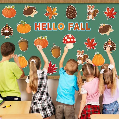 48Pcs Fall Thanksgiving Cutouts, Cute Autumn Squirrel Turkey Pumpkin Cut-Outs Fall Paper Cutouts for Thanksgiving Autumn Harvest Party Home Office Classroom Bulletin Board Chalkboard Wall Decor - style: Fall Thanksgiving