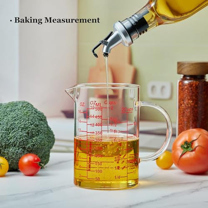 Ackers Mirror Scale Glass Measuring Cup-[Insulated handle | V-Shaped Spout]-Made of High Borosilicate Glass Measuring Cup for Kitchen or Restaurant, Easy to Read, 500 ML (16 Oz, 2 Cup) - size: 16OZ Mirror Graduated