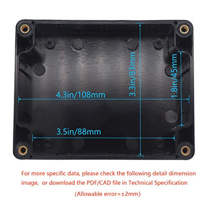 Junction Box, Zulkit Project Box IP65 Waterproof Outdoor Box ABS Plastic Electrical Boxes Electronic Enclosure Black 4.5 x 3.5 x 2.2 inch(115 x 90 x 55 mm)(Pack of 2) - size: 4.5" x 3.5" x 2.2"(Pack of 2)