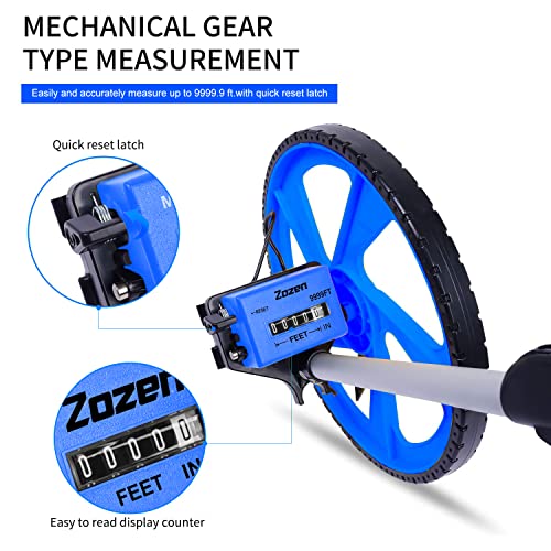 Zozen Measuring Wheel in Feet and Inches, Double Collapsible, 12.5" Blue - color: Blue