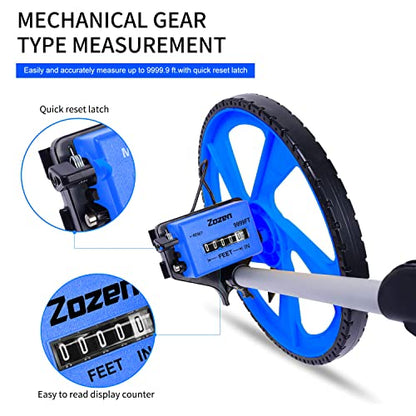 Zozen Measuring Wheel in Feet and Inches, Double Collapsible, 12.5" Blue - color: Blue