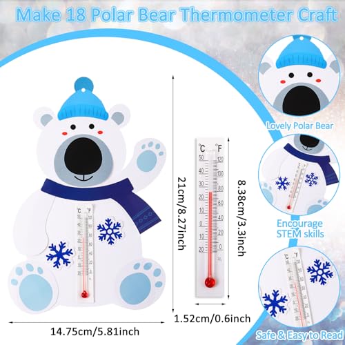 Mootycapa 18 Sets Polar Bear Crafts with Glass Thermometers Bulk - style: Polar Bear