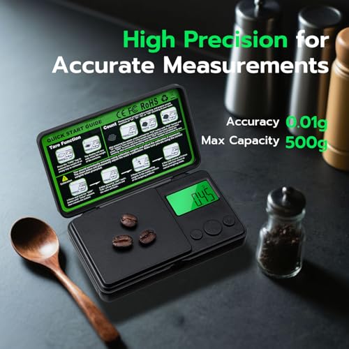 Mcbazel Digital Pocket Gram Scale 500g x 0.01g High Precision Mini Kitchen Scale with LCD Display for Food, Jewelry, Coin, Coffee, Grains, Powder Medicine