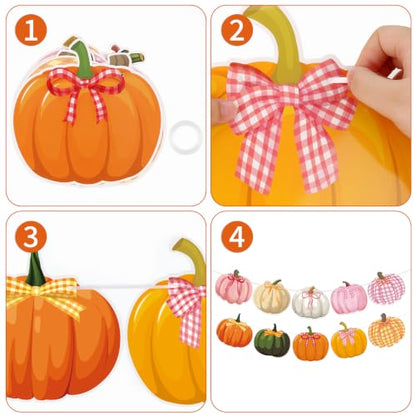 2 Pcs Bow Pumpkin Banner Pink Bows Fall Thanksgiving Pumpkin Party Decor - color: Bow Pumpkin