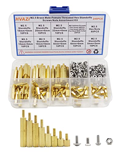 M2.5 Brass Male-Female Hex Standoffs, 304 SS Screws & Hex Nuts Kit - size: M2.5