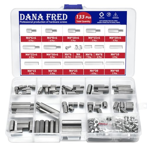 M4 Hex Standoff Spacers Kit,133pcs M4 Male Female Metric Thread Mount Spacer Screw Nut Bolt Motherboard Spacer Prototyping Accessories for Quadcopter Drone, Computer & Circuit Board Assortment Kit - size: M4-a