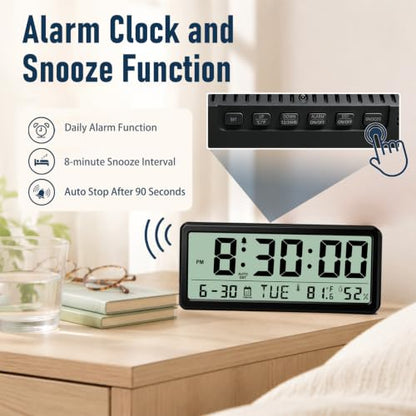 Magnetic Digital Clock with Seconds,8.5inch LCD Alarm Clock for Fridge - color: White